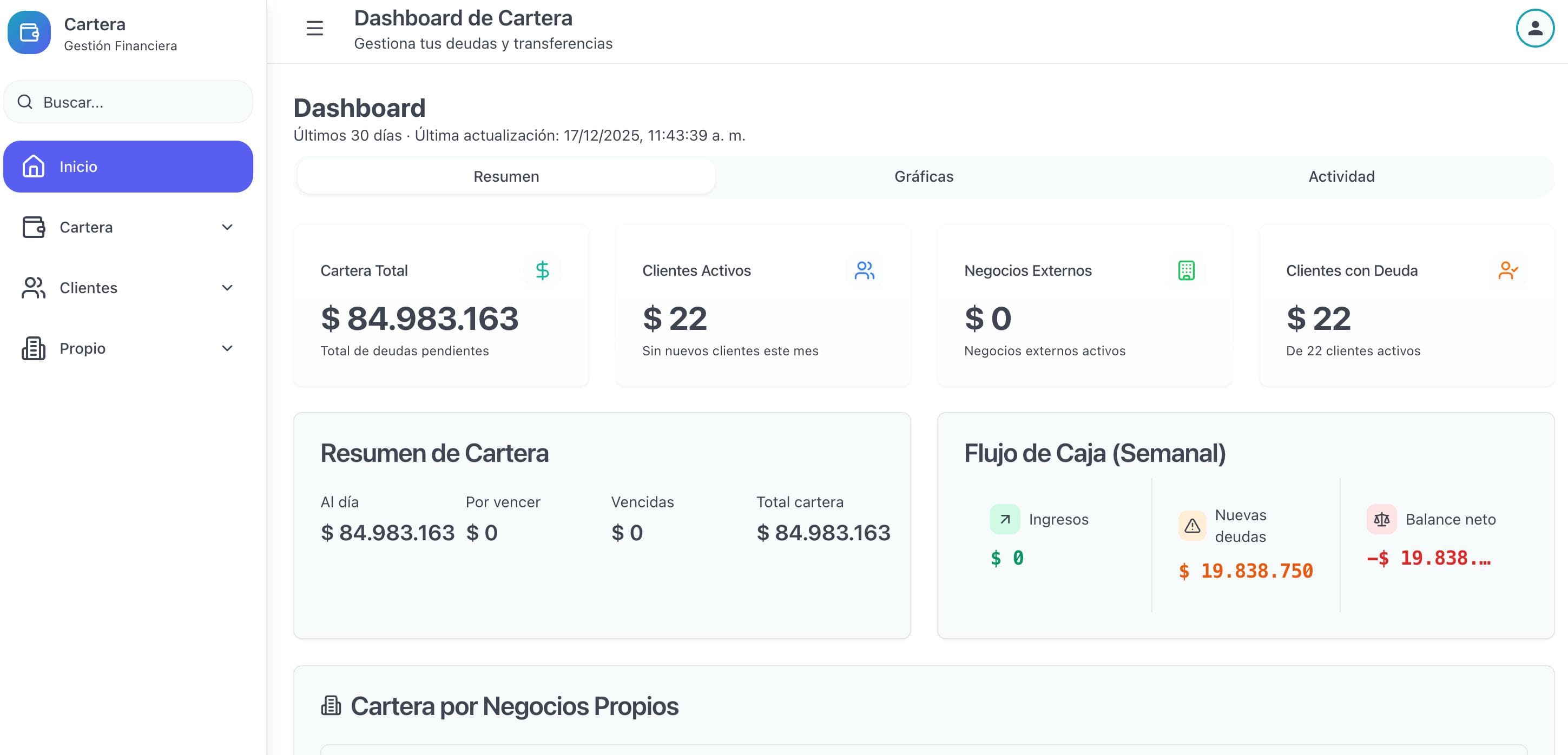 Vista previa de Sistema de Cartera Empresarial